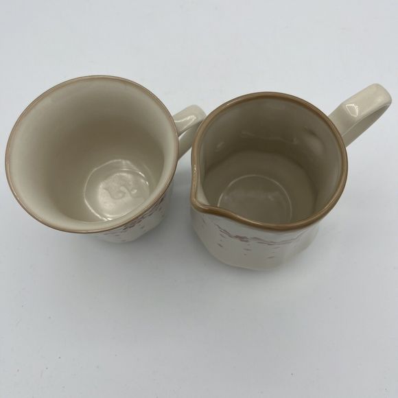Renaissance Acadia White & Brown Coffee Cup & Creamer 291 Japan Mug Vintage VGC - Picture 8 of 8